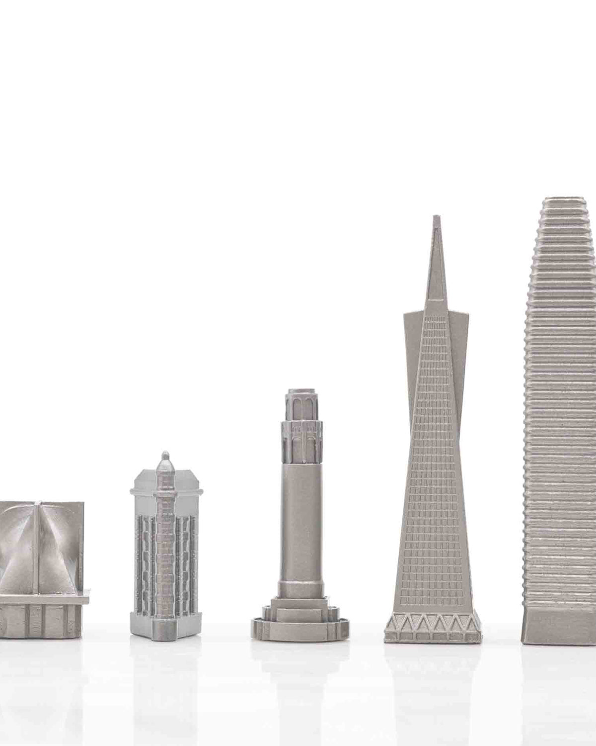 Skyline Chess Chess Set Stainless Steel SAN FRANCISCO Edition with Marble Hatch Board | Playroom Avenue