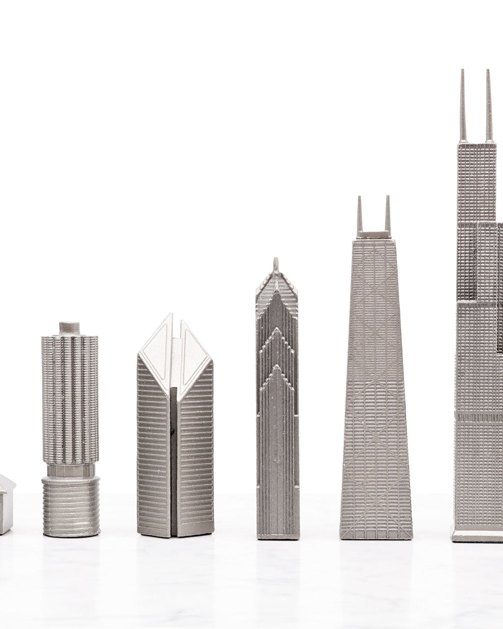 Skyline Chess Chess Set Stainless Steel CHICAGO Edition with Marble Hatch Board | Playroom Avenue