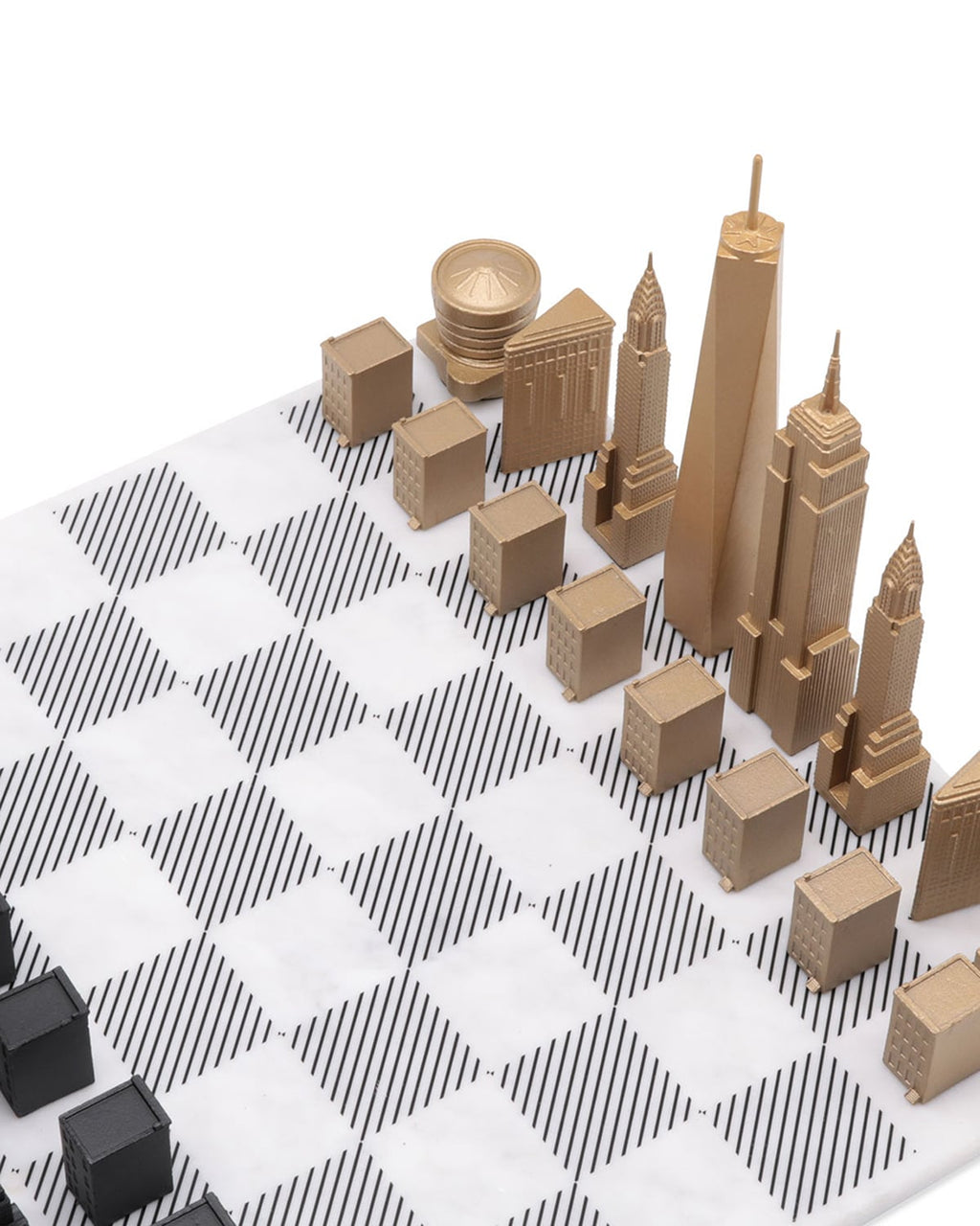 Skyline Chess Chess Set Luxury Bronze NEW YORK Edition with Marble Hatch Board | Playroom Avenue