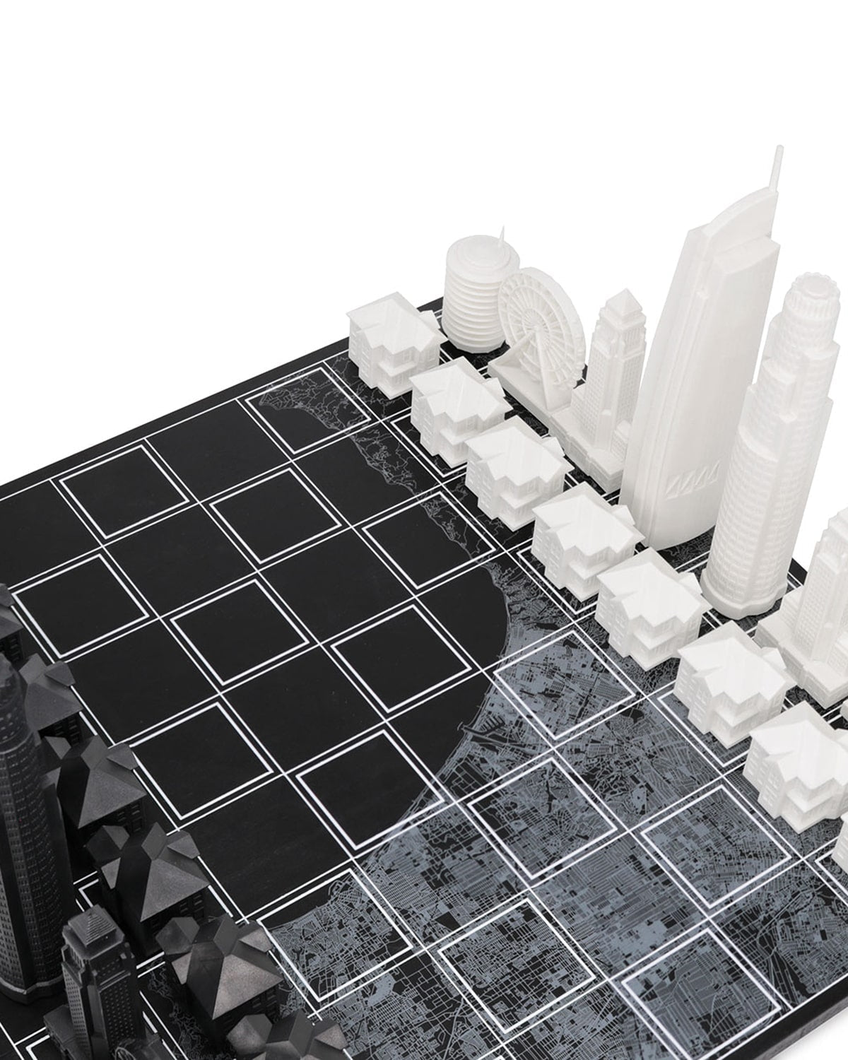 Skyline Chess Chess Set Acrylic LOS ANGELES Edition with Wood Map Board | Playroom Avenue