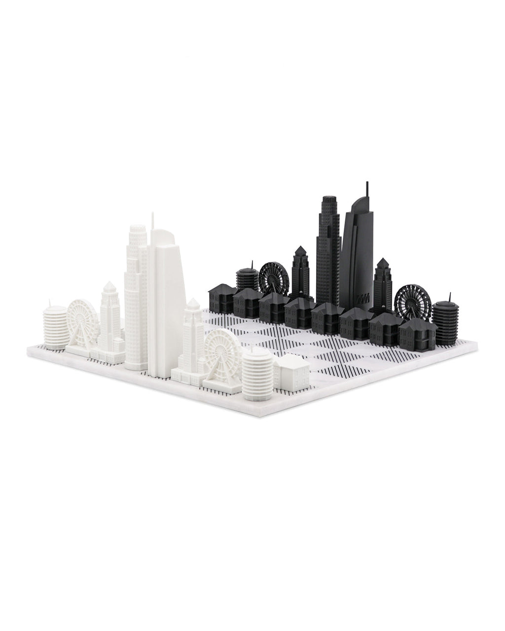 Skyline Chess Chess Set Acrylic LOS ANGELES Edition with Marble Hatch Board | Playroom Avenue