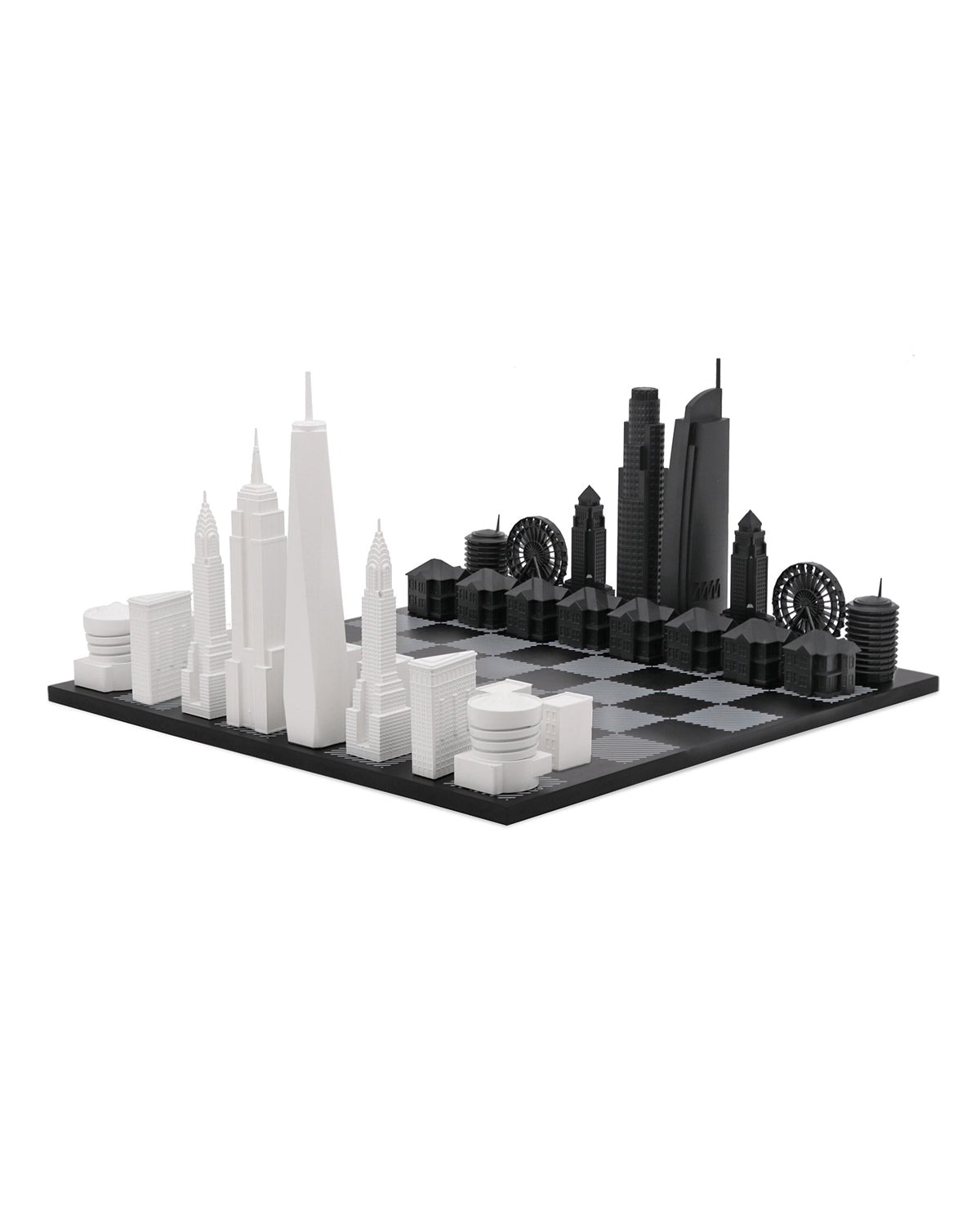 Skyline Chess Chess Set Acrylic NEW YORK vs LOS ANGELES Edition with Wood Hatch Board | Playroom Avenue