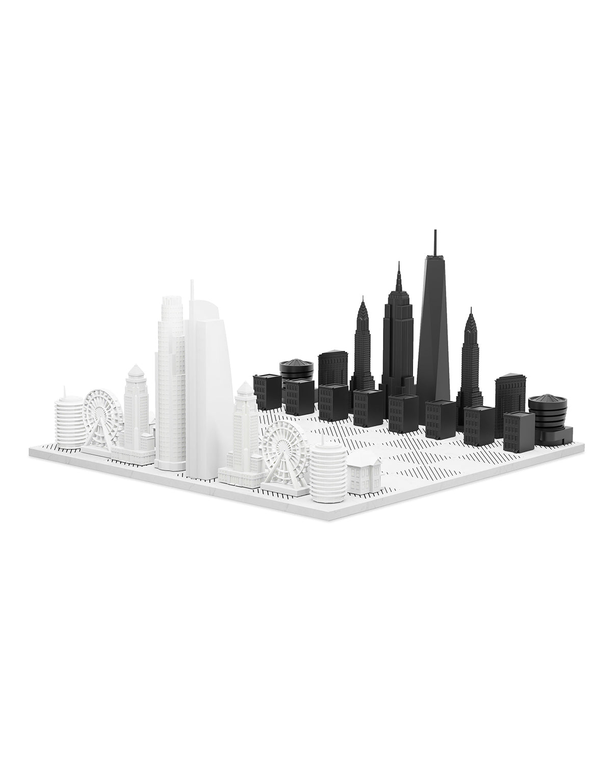 Skyline Chess Chess Set Acrylic NEW YORK vs LOS ANGELES Edition with Marble Hatch Board | Playroom Avenue