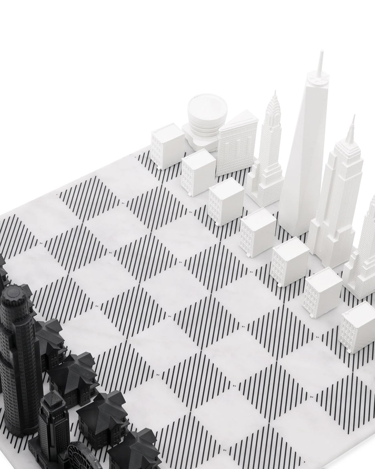 Skyline Chess Chess Set Acrylic NEW YORK vs LOS ANGELES Edition with Marble Hatch Board | Playroom Avenue