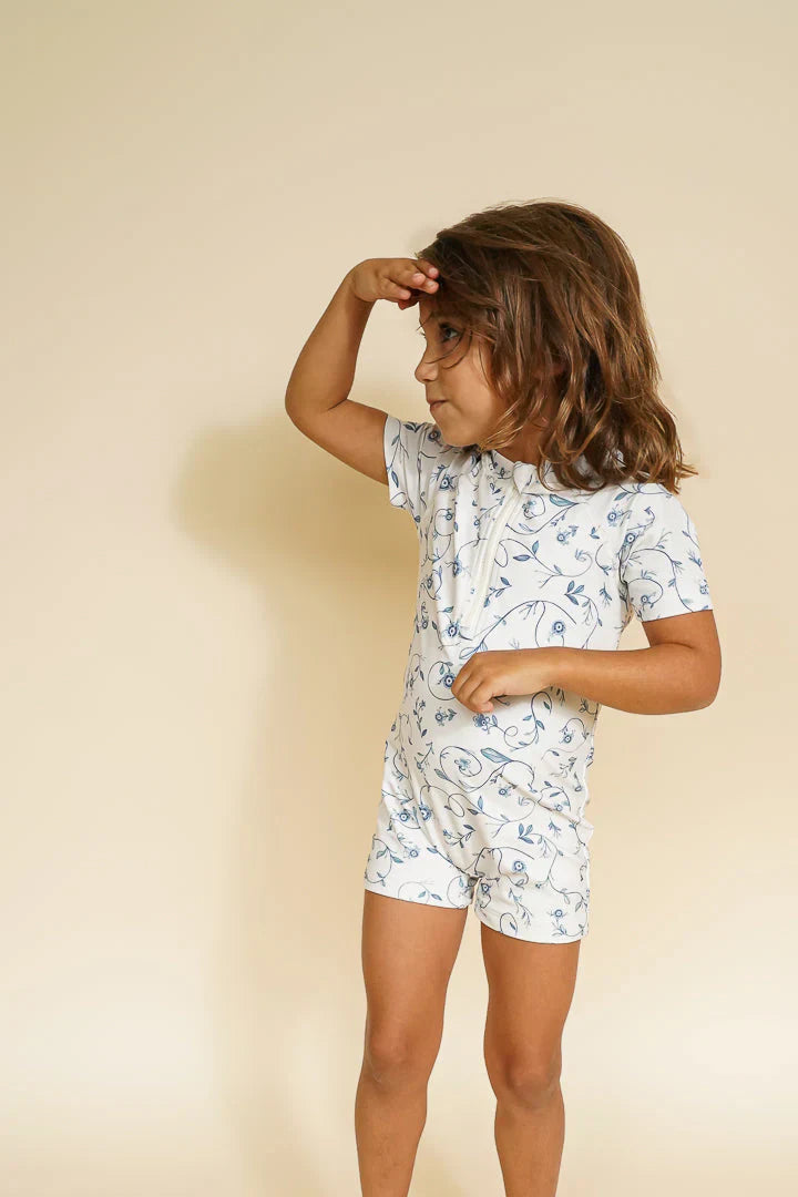 GRECH & CO. Short Sleeve Rashguard Swimsuit | UPF + Recycled - Scandi Floral | Playroom Avenue