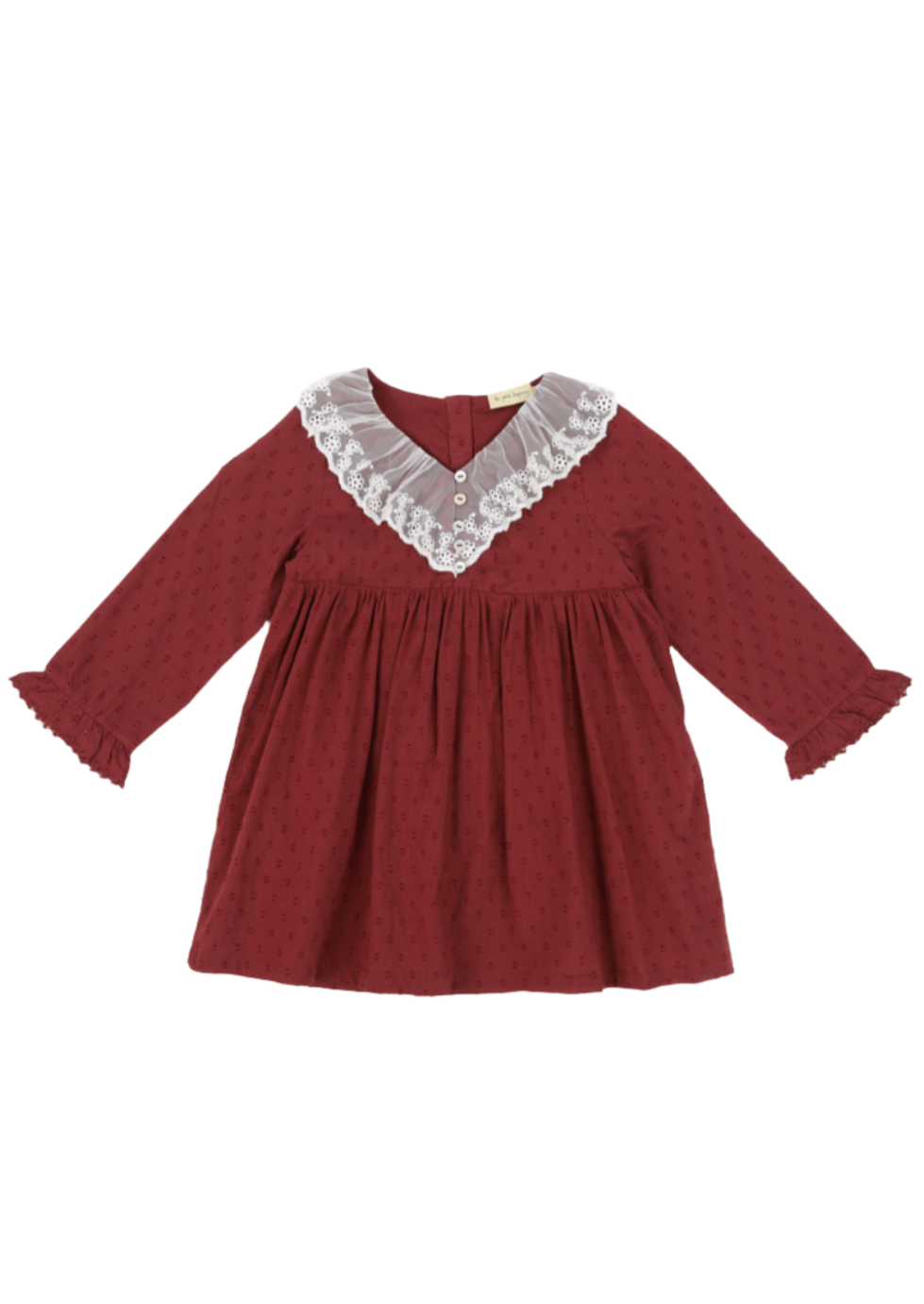 La Petit Lapin Harper | Swiss Dot Cotton Lace Dress | Merlot | Playroom Avenue