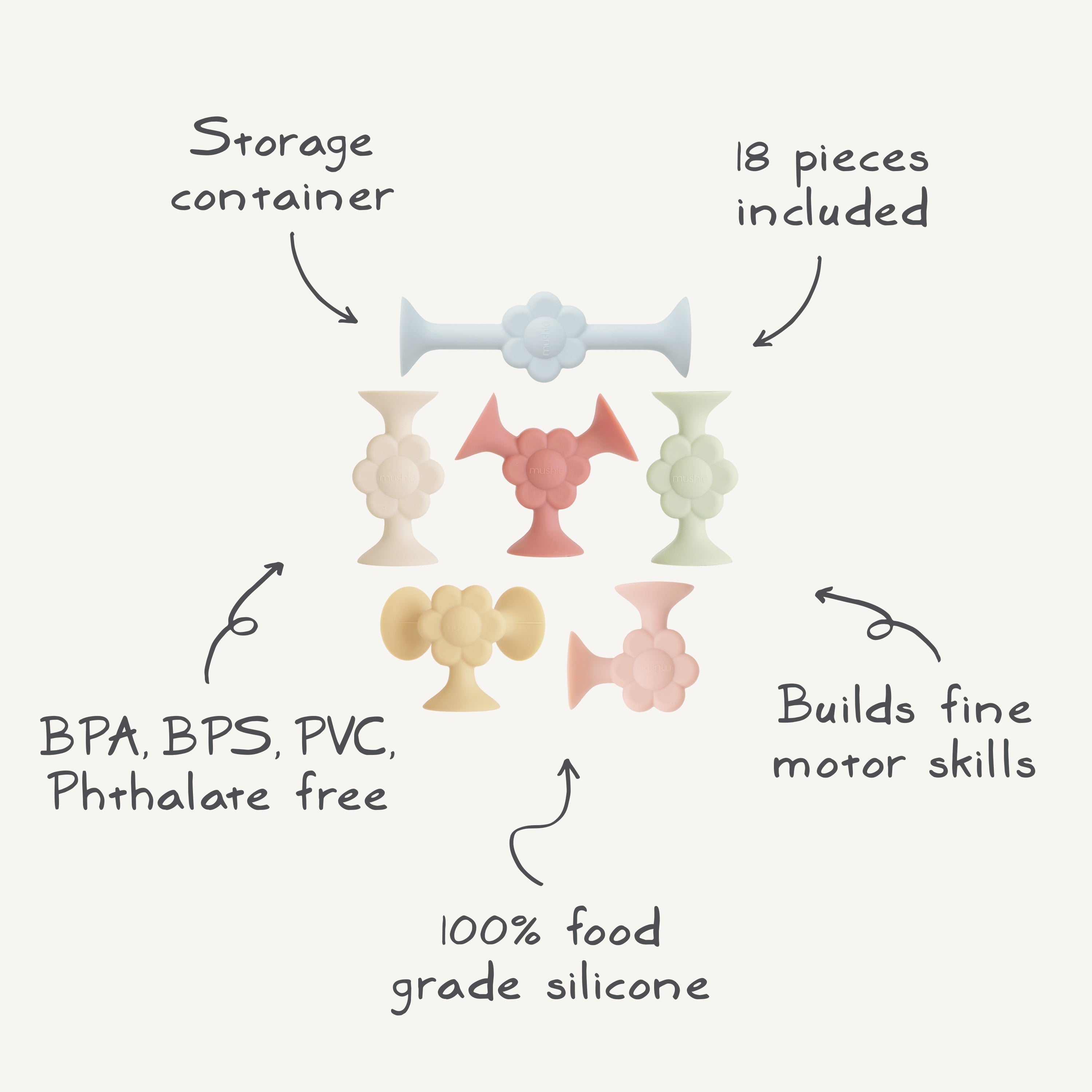 Mushie Daisy Silicone Suction Builders | Playroom Avenue