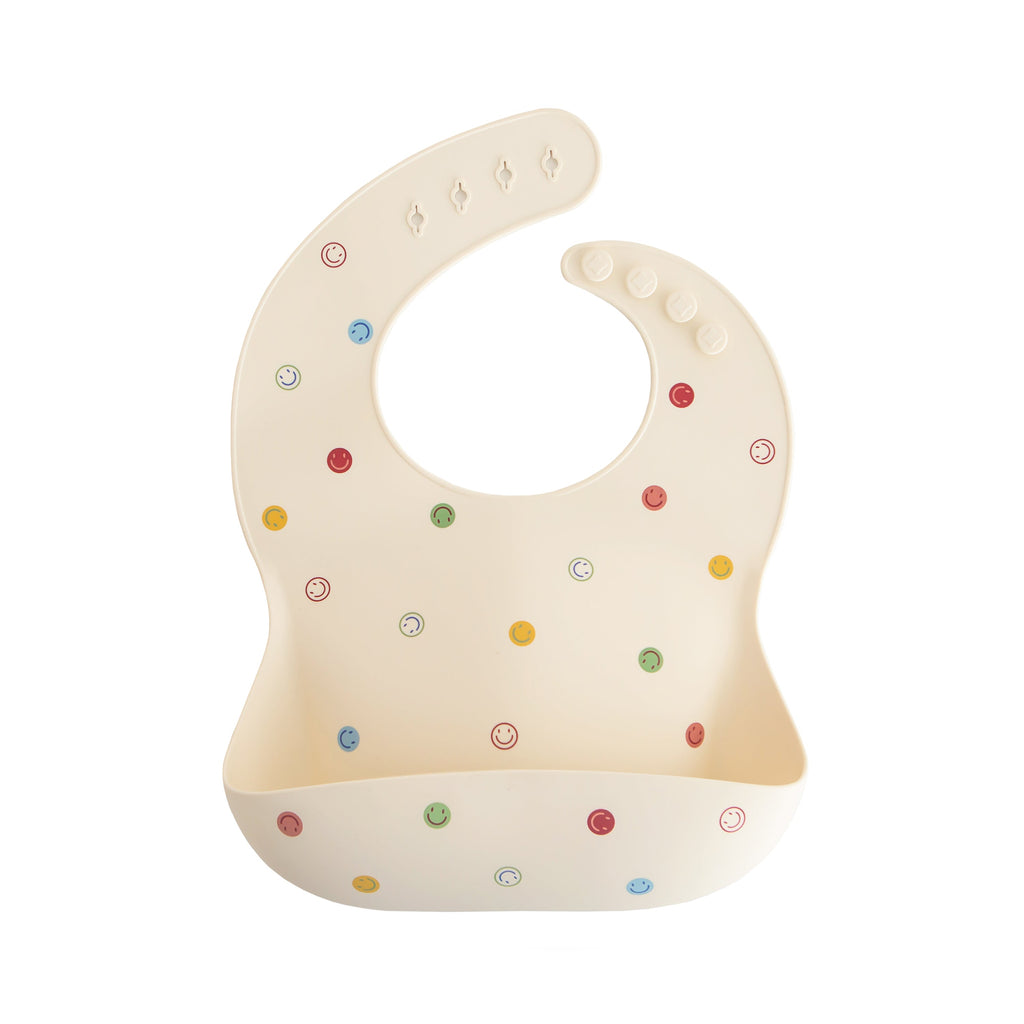 Mushie Silicone Baby Bib Smiley Face | Playroom Avenue