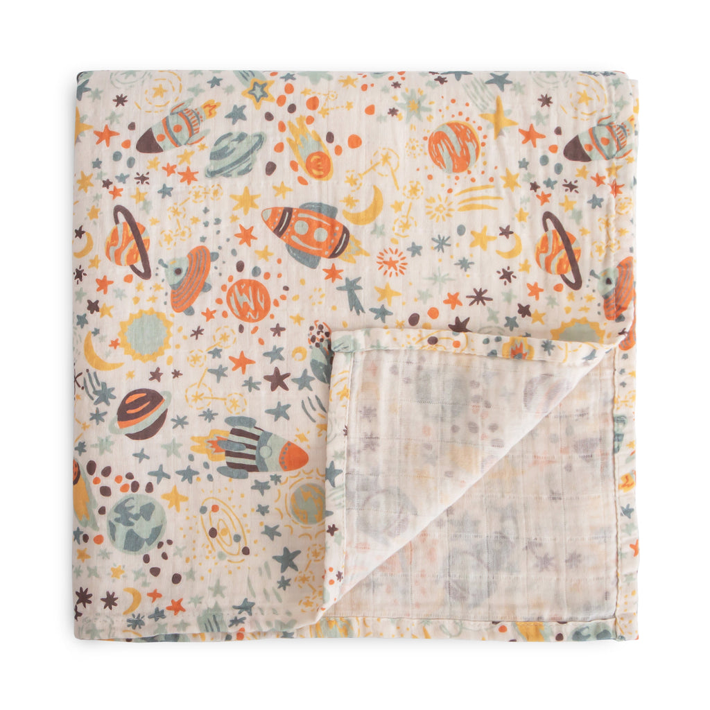 Mushie Organic Cotton Muslin Swaddle Blanket Space | Playroom Avenue