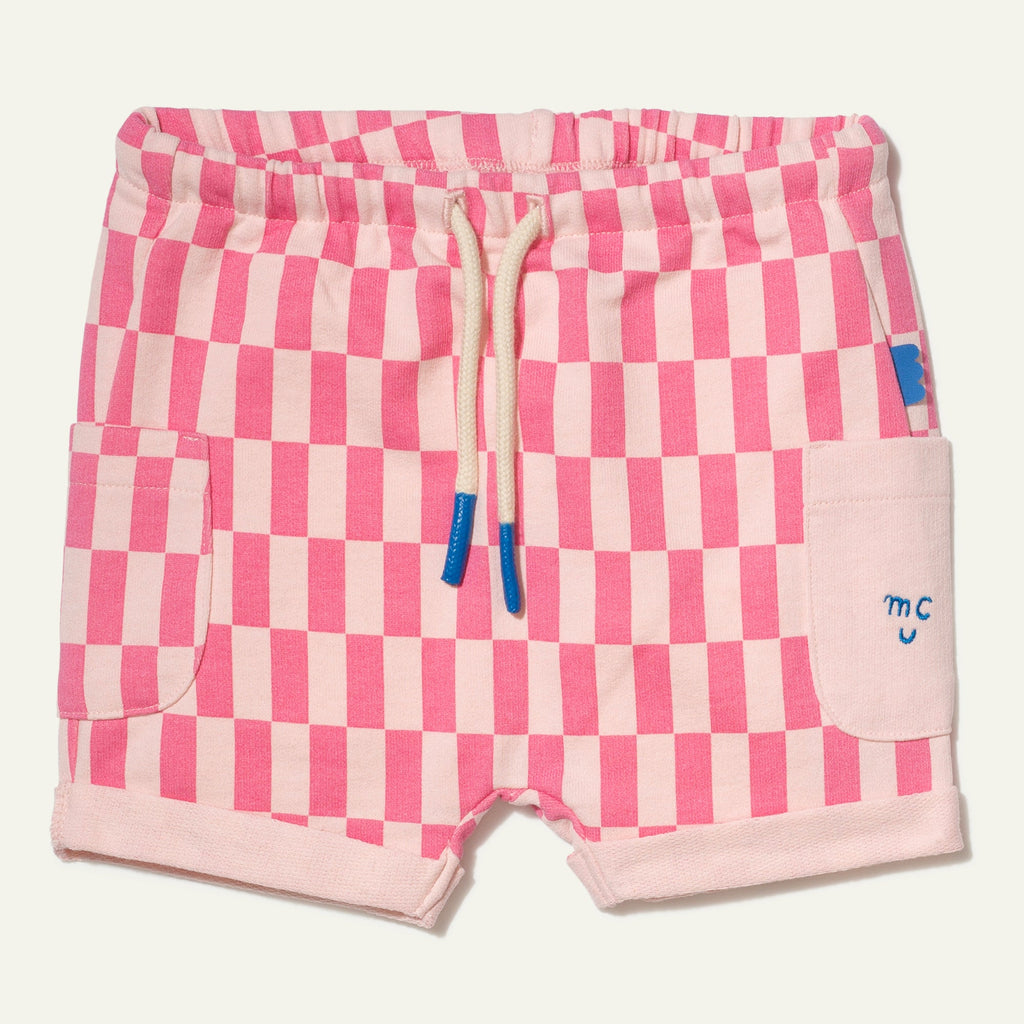 Mon Coeur Recycled Cotton Pink Checkered Baby Short | Playroom Avenue