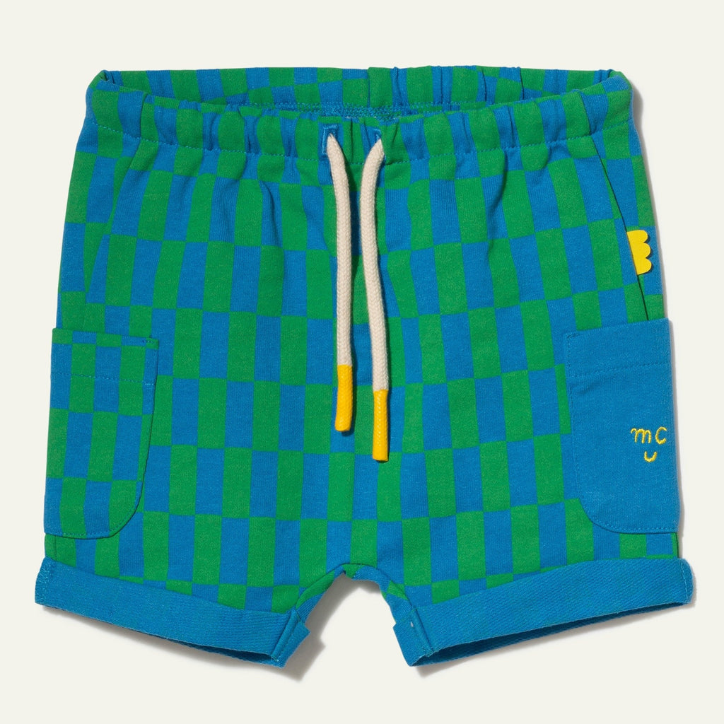Mon Coeur Recycled Cotton Blue Checkered Baby Short | Playroom Avenue
