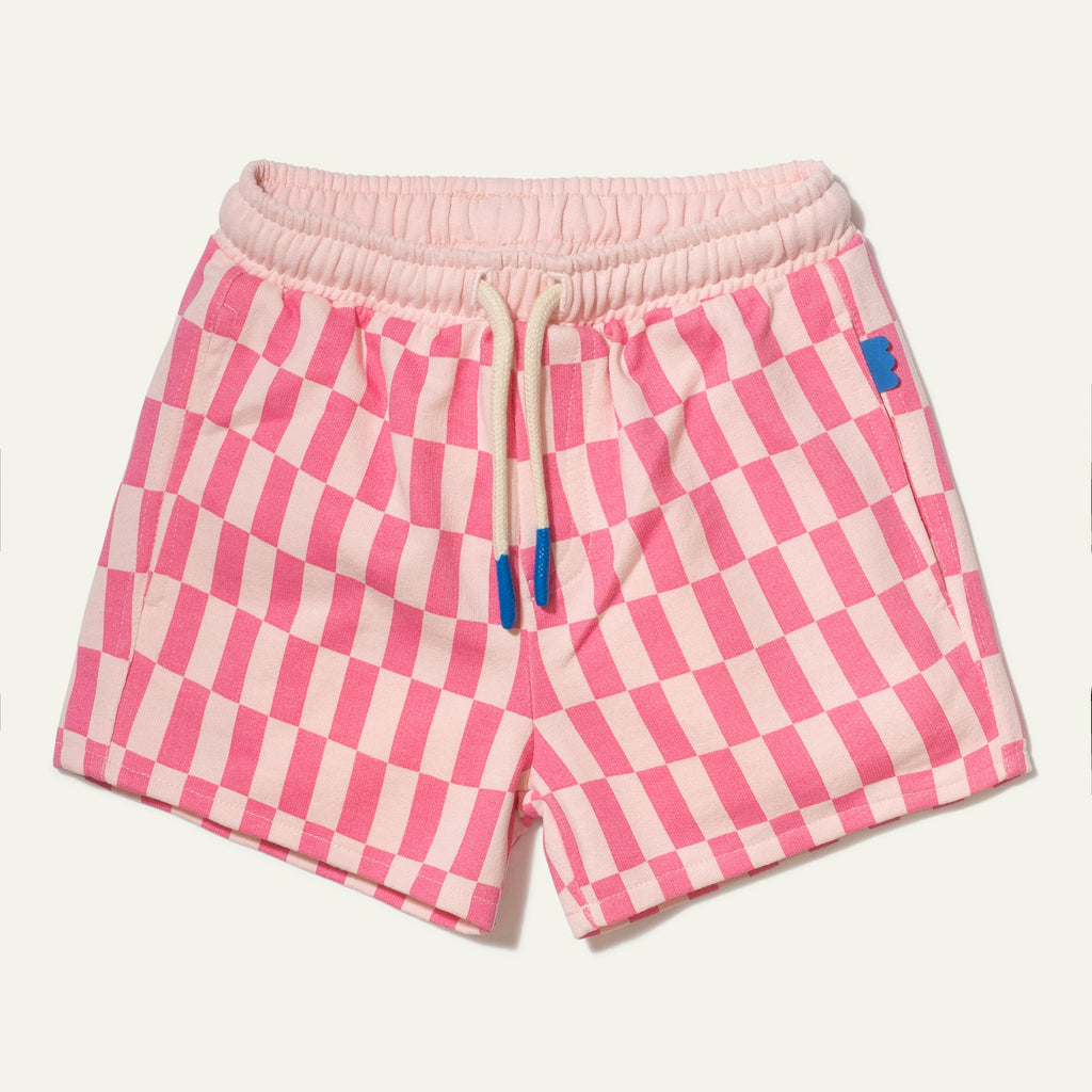 Mon Coeur Recycled Cotton Pink Checkered Cropped Kid Short