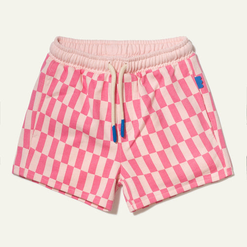 Mon Coeur Recycled Cotton Pink Checkered Cropped Kid Short