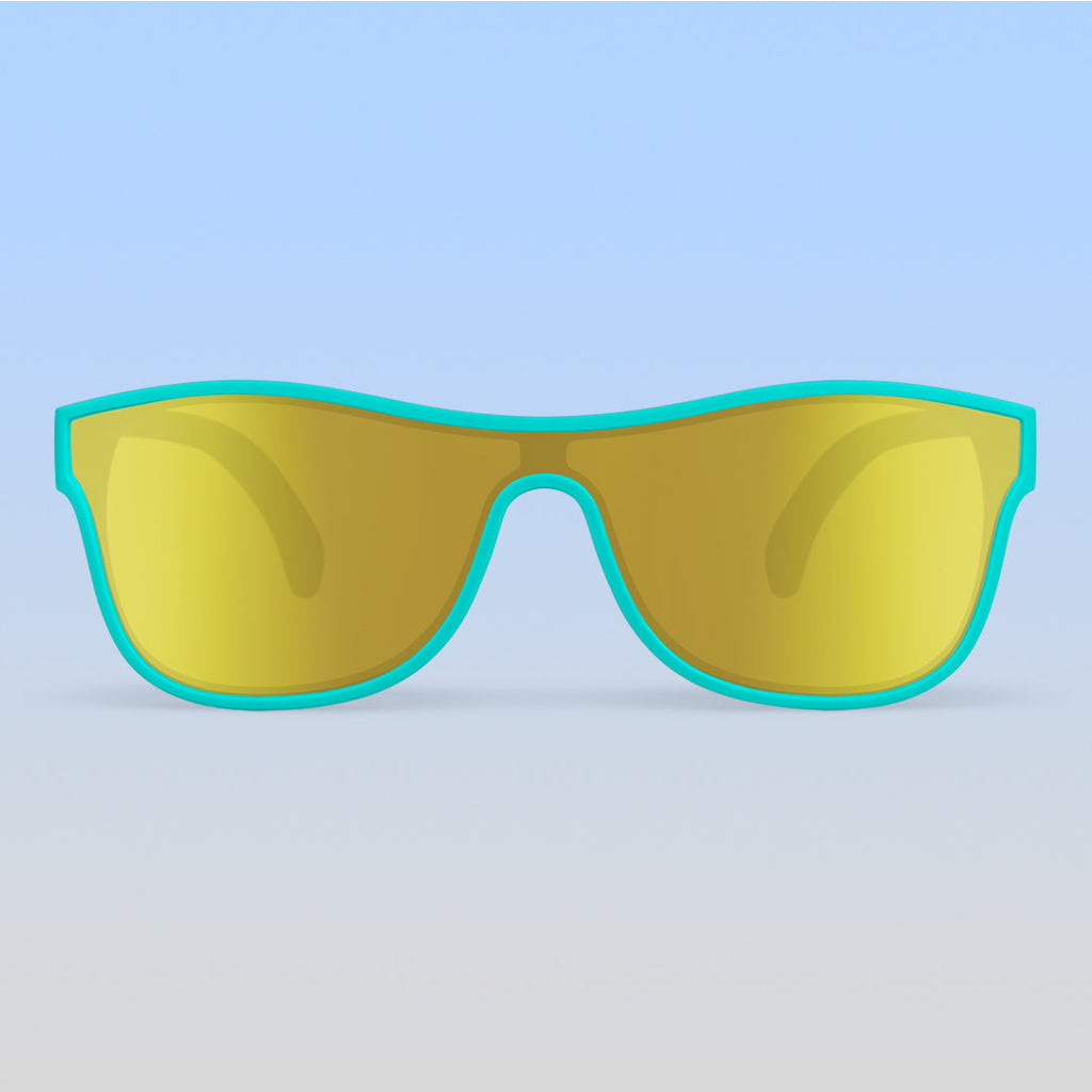 ro•sham•bo eyewear Weird Science Shield | Toddler Mirrored Yellow Lens Mint Frame | Playroom Avenue
