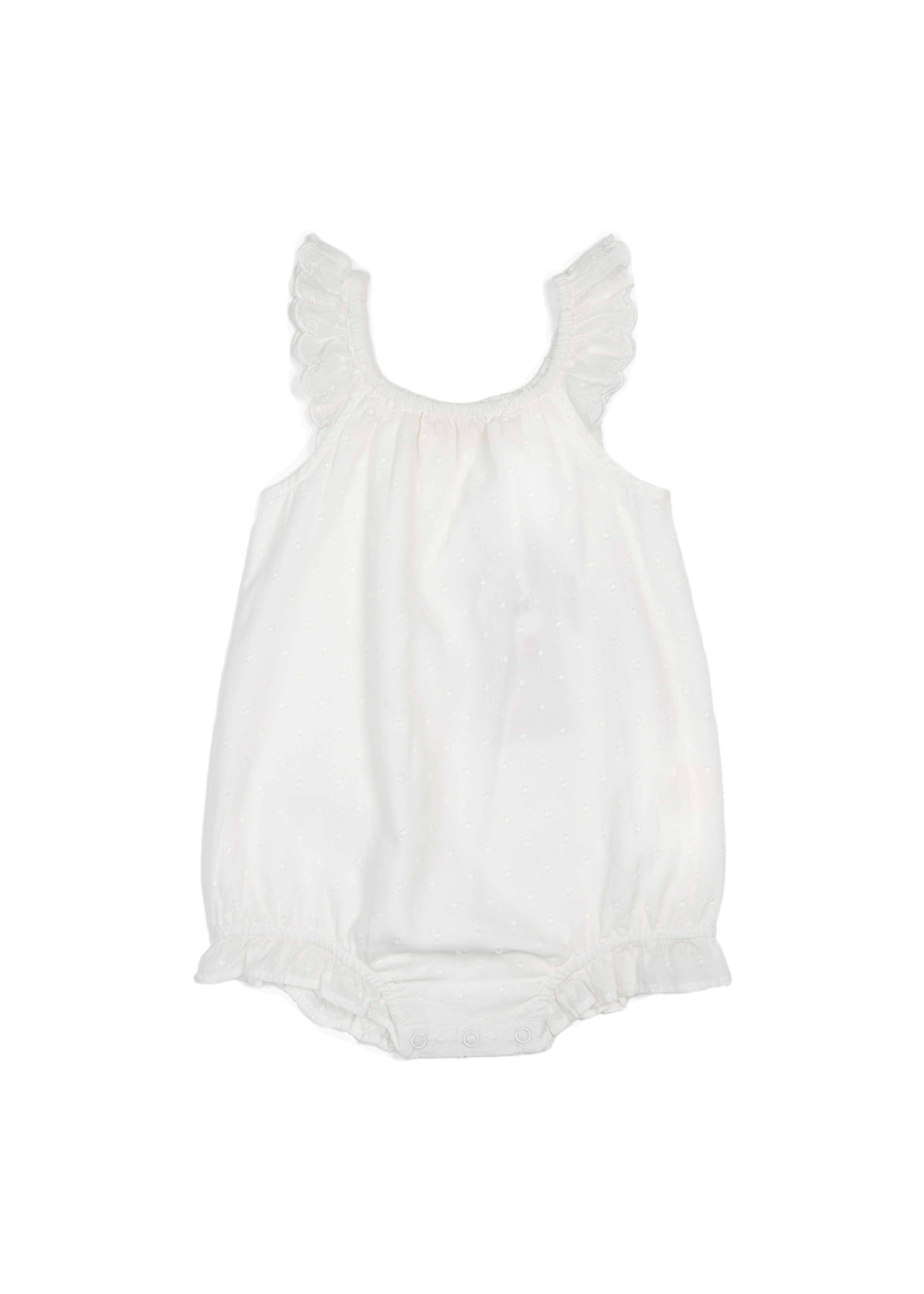 La Petit Lapin Calliope | Swiss Dot Embroidered Romper | Antique Ivory | Playroom Avenue