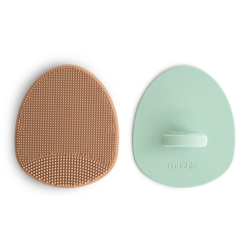 Mushie Cradle Cap Brushes Natural Cambridge Blue | Playroom Avenue