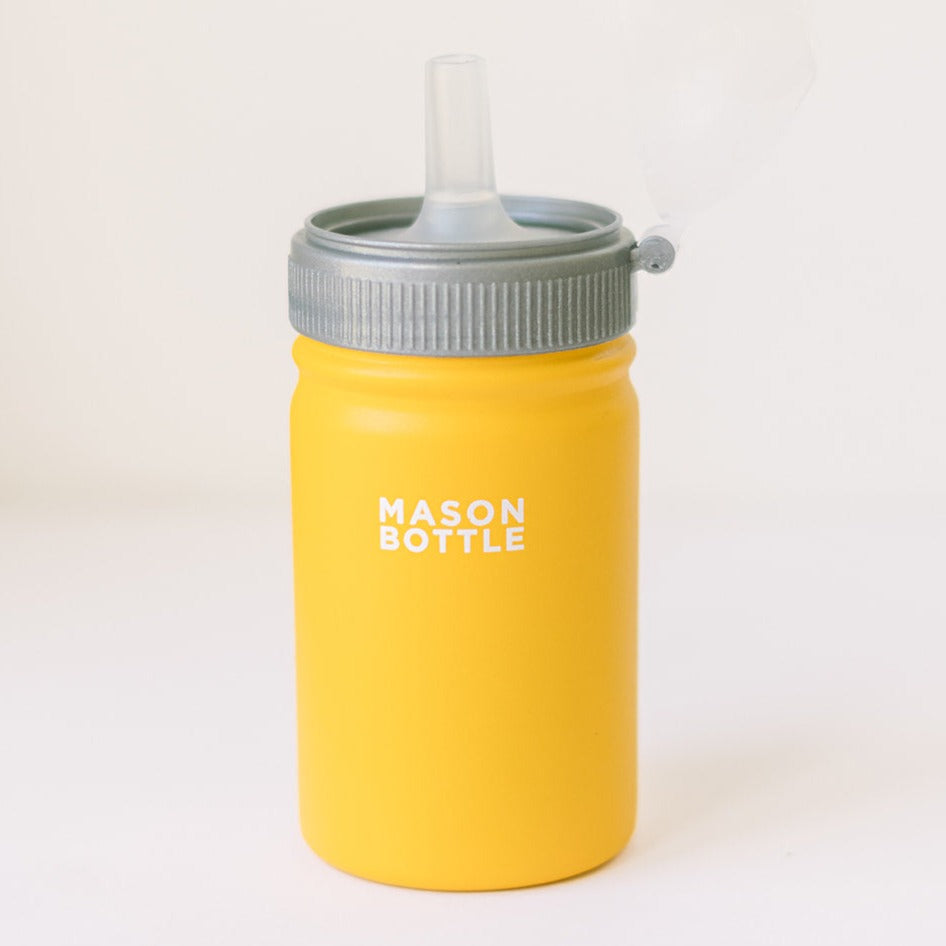 Mason Bottle Stainless Steel Straw Cup, 16oz Marigold Yellow | Playroom Avenue