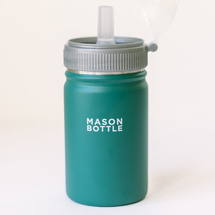 Mason Bottle Stainless Steel Straw Cup, 16oz Rainforest Green | Playroom Avenue