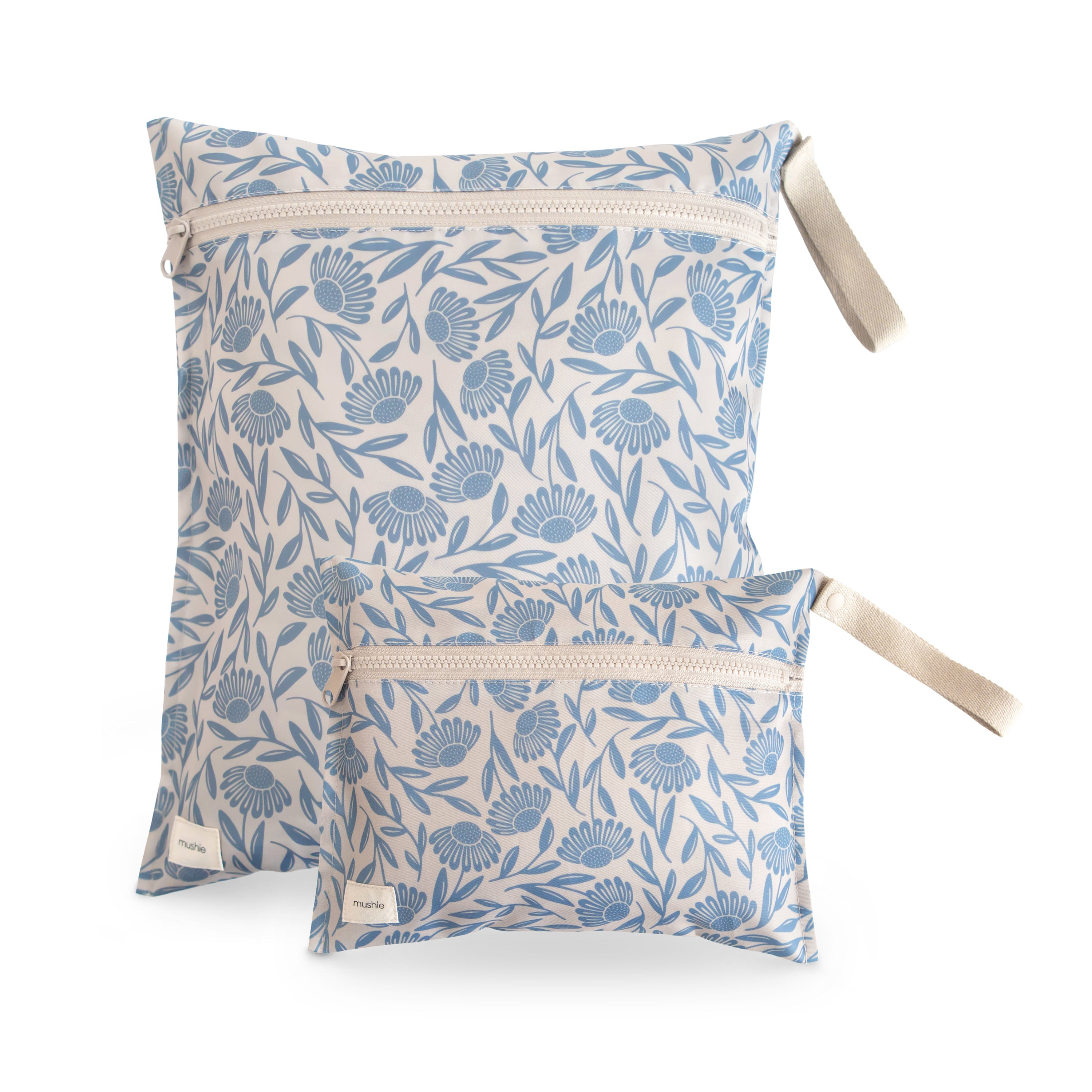 Mushie Water Resistant Wet Bag Blue Flowers | Playroom Avenue