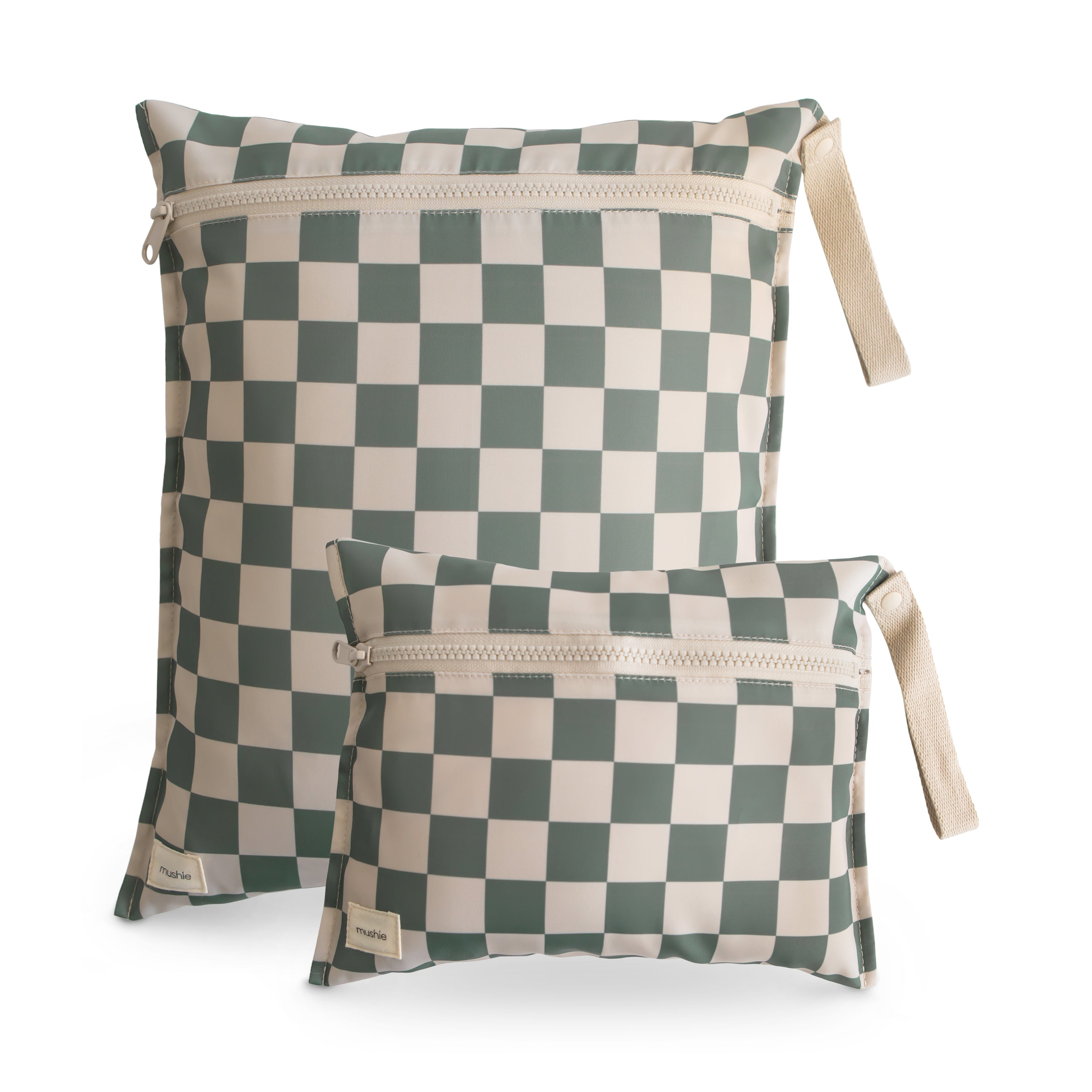 Mushie Water Resistant Wet Bag Olive Check | Playroom Avenue