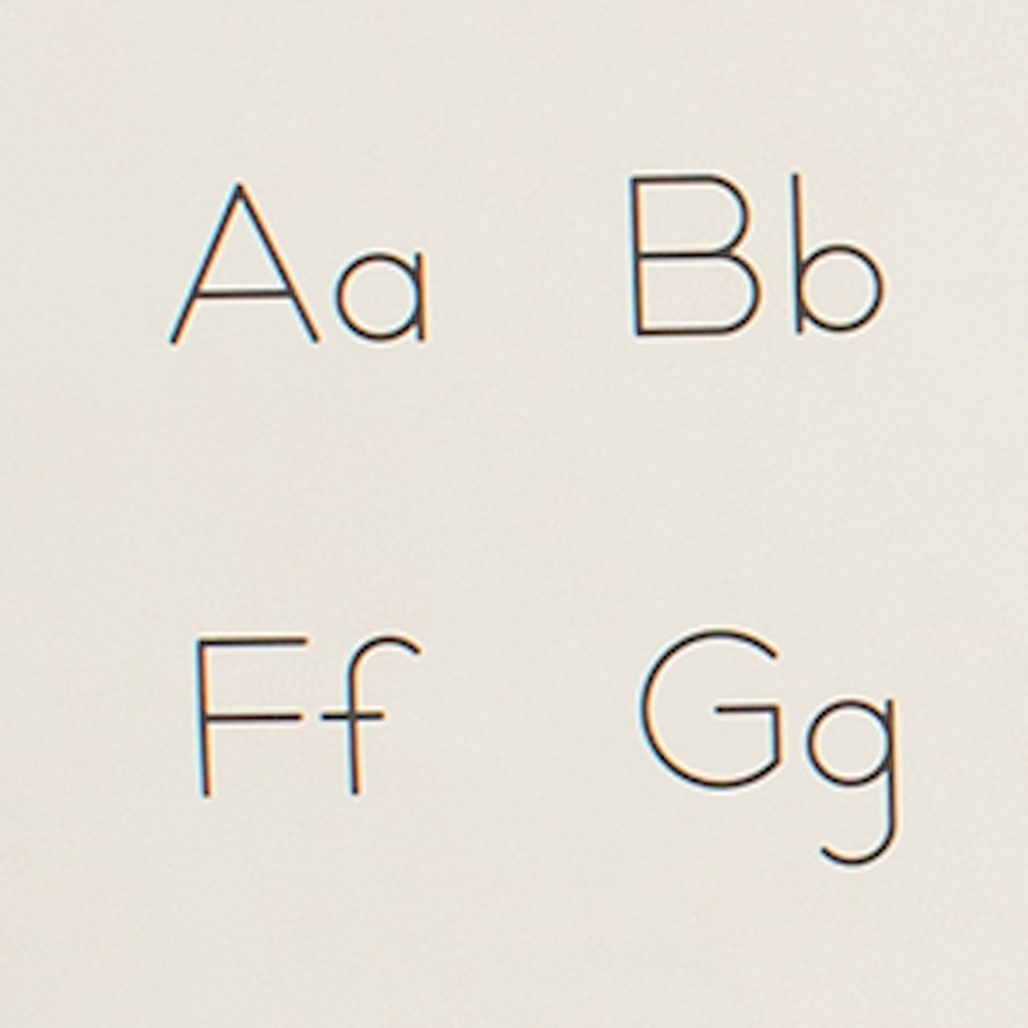 Alphabet letters A, B, F, and G on a beige background