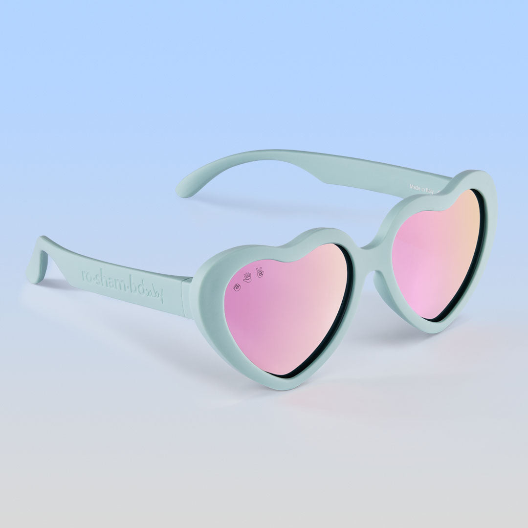 Splash Hearts | Junior Polarized Mirrored (Rose Gold) Lens Aqua Frame | Playroom Avenue