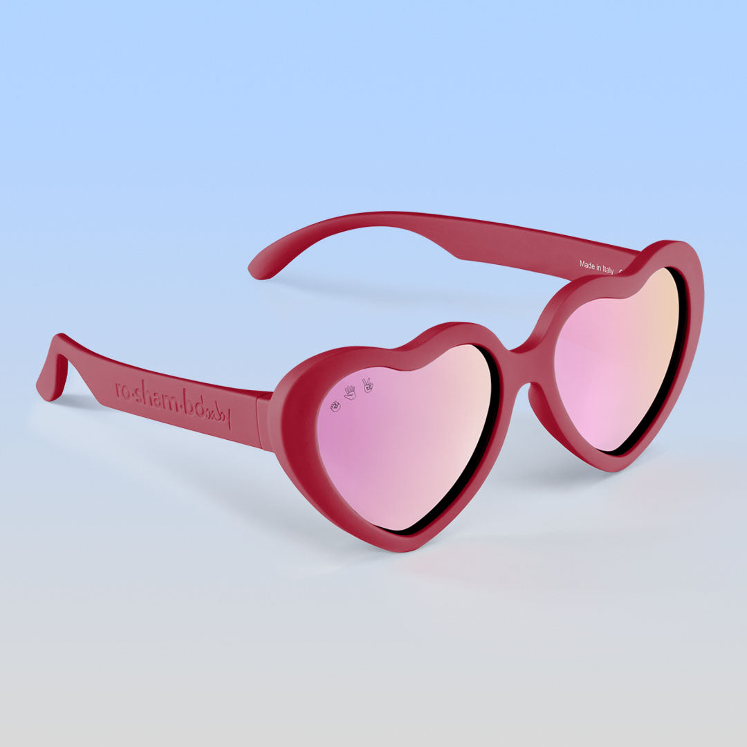 ro•sham•bo Buffy Hearts | Toddler Polarized Mirrored (Rose Gold) Lens Cranberry Red Frame | Playroom Avenue