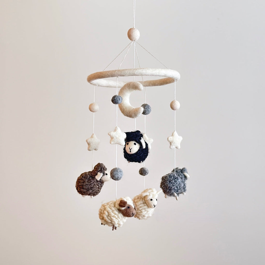 Ganapati Crafts Co. Baby Mobile - Counting Sheep Gray | Playroom Avenue