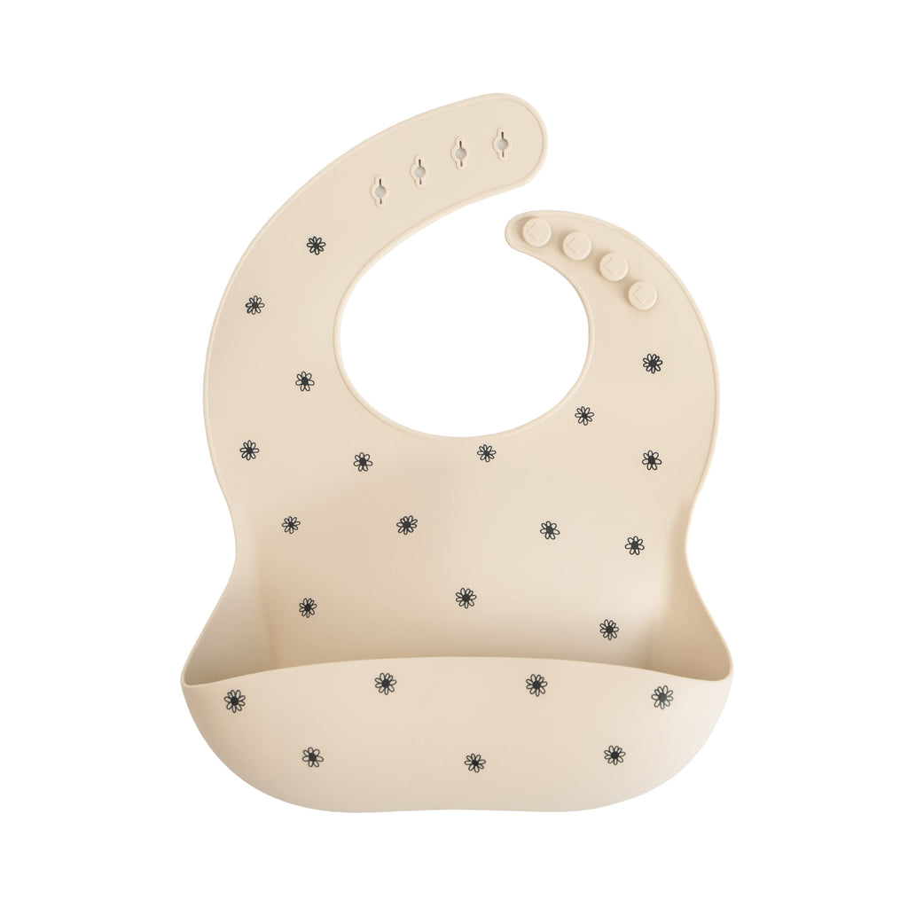 Mushie Silicone Baby Bib Black Daisy | Playroom Avenue