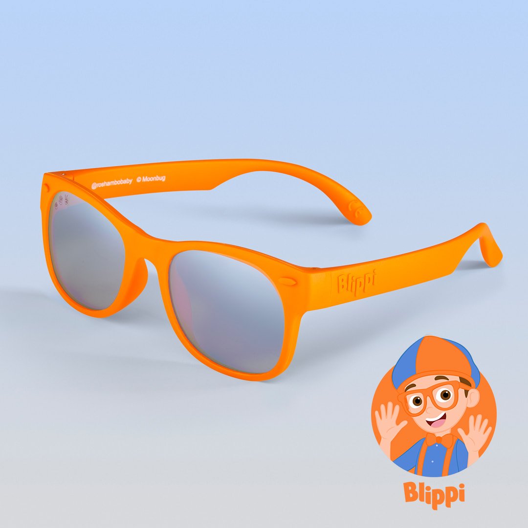 ro•sham•bo Blippi Shades for Kids Polarized Mirrored (Chrome) Lens Blippi Orange Frame | Playroom Avenue