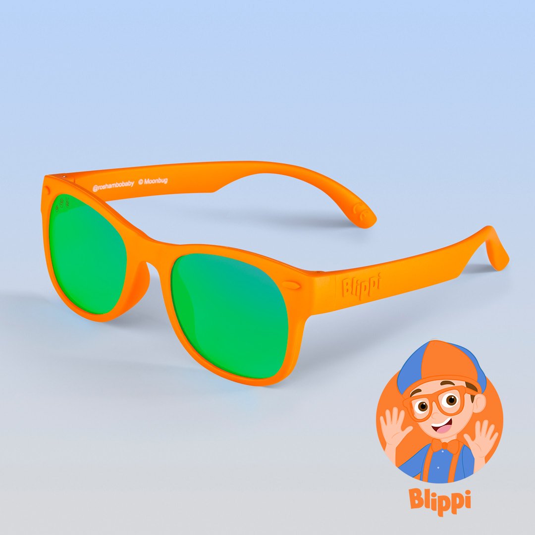 ro•sham•bo Blippi Shades for Kids Baby (Ages 0-2) Polarized Mirrored (Green) Lens Blippi Orange Frame | Playroom Avenue