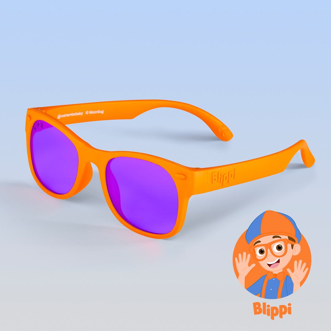 ro•sham•bo Blippi Shades | Junior Polarized Mirrored (Purple) Lens Blippi Orange Frame | Playroom Avenue