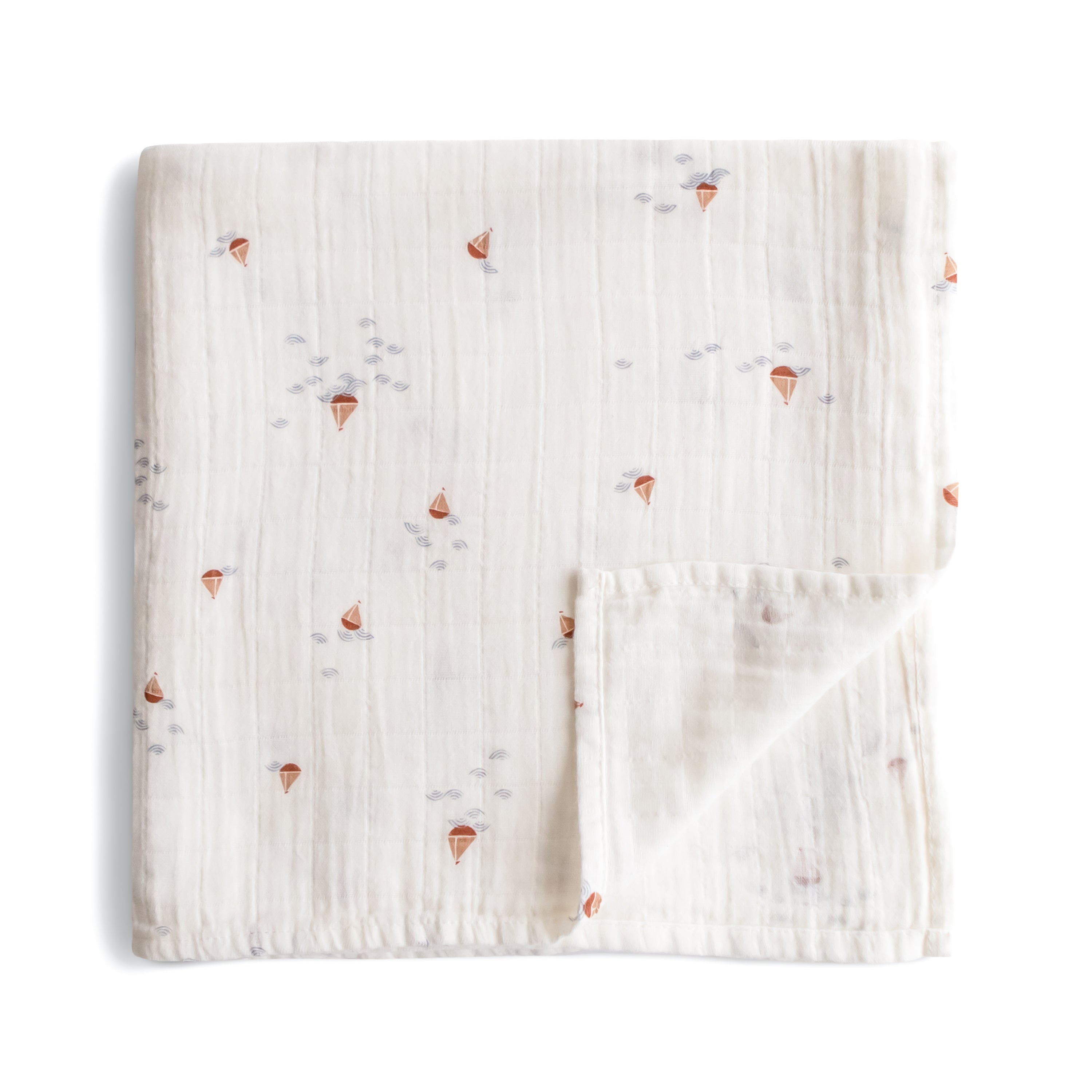Mushie Organic Cotton Muslin Swaddle Blanket Boats | Playroom Avenue