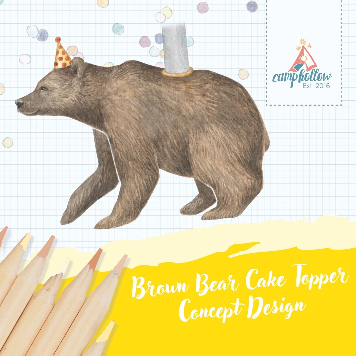 Camp Hollow Bear Cake Topper | Porcelain Party Animal | Candle Holder