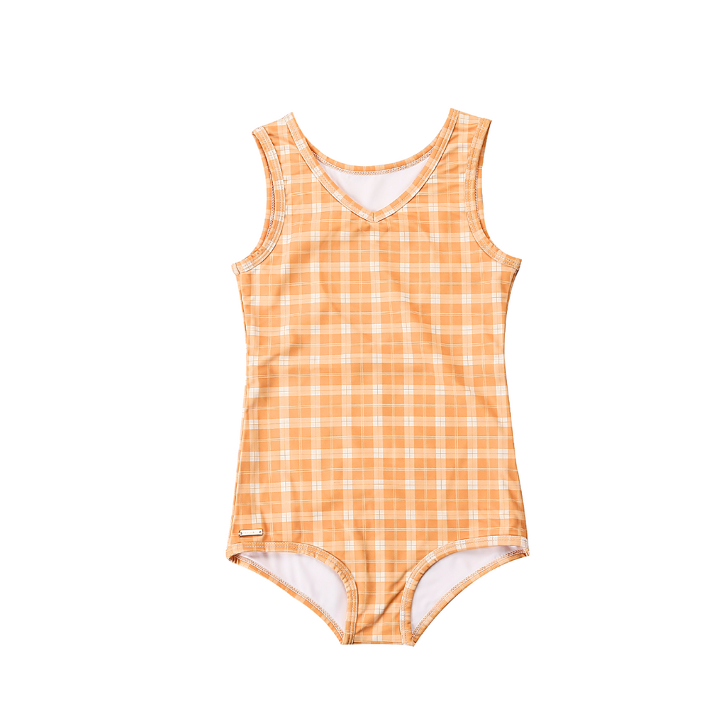 GRECH & CO. Sweetheart 1 Piece Swimsuit | UPF + Recycled - Buckwheat Plaid | Playroom Avenue