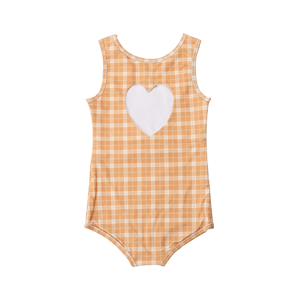 GRECH & CO. Sweetheart 1 Piece Swimsuit | UPF + Recycled - Buckwheat Plaid | Playroom Avenue