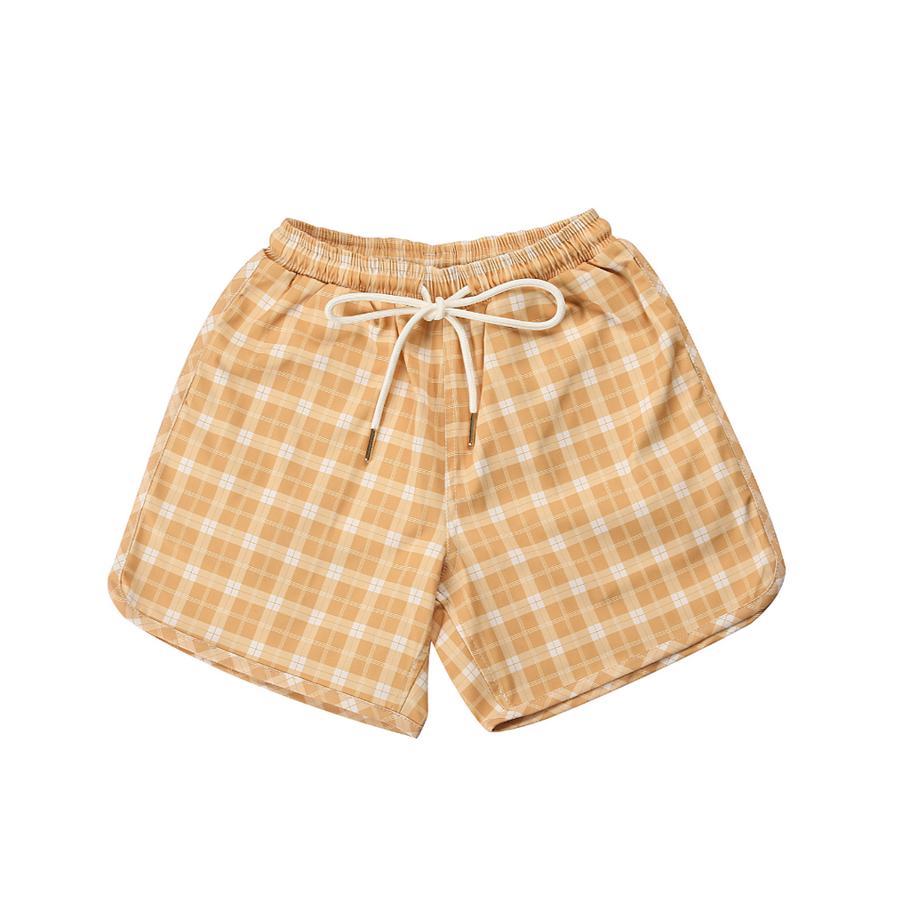 GRECH & CO. Swim Trunks | UPF + Recycled - Buckwheat Plaid | Playroom Avenue