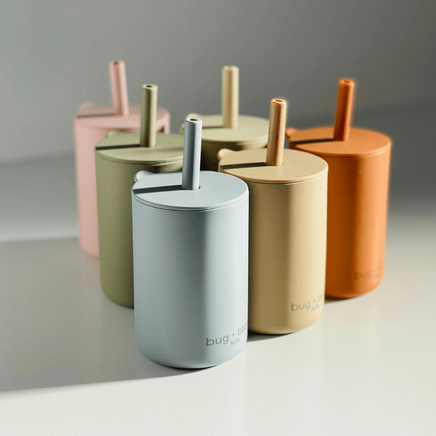 bug + bean kids Silicone Cup with Lid + Straw | Playroom Avenue