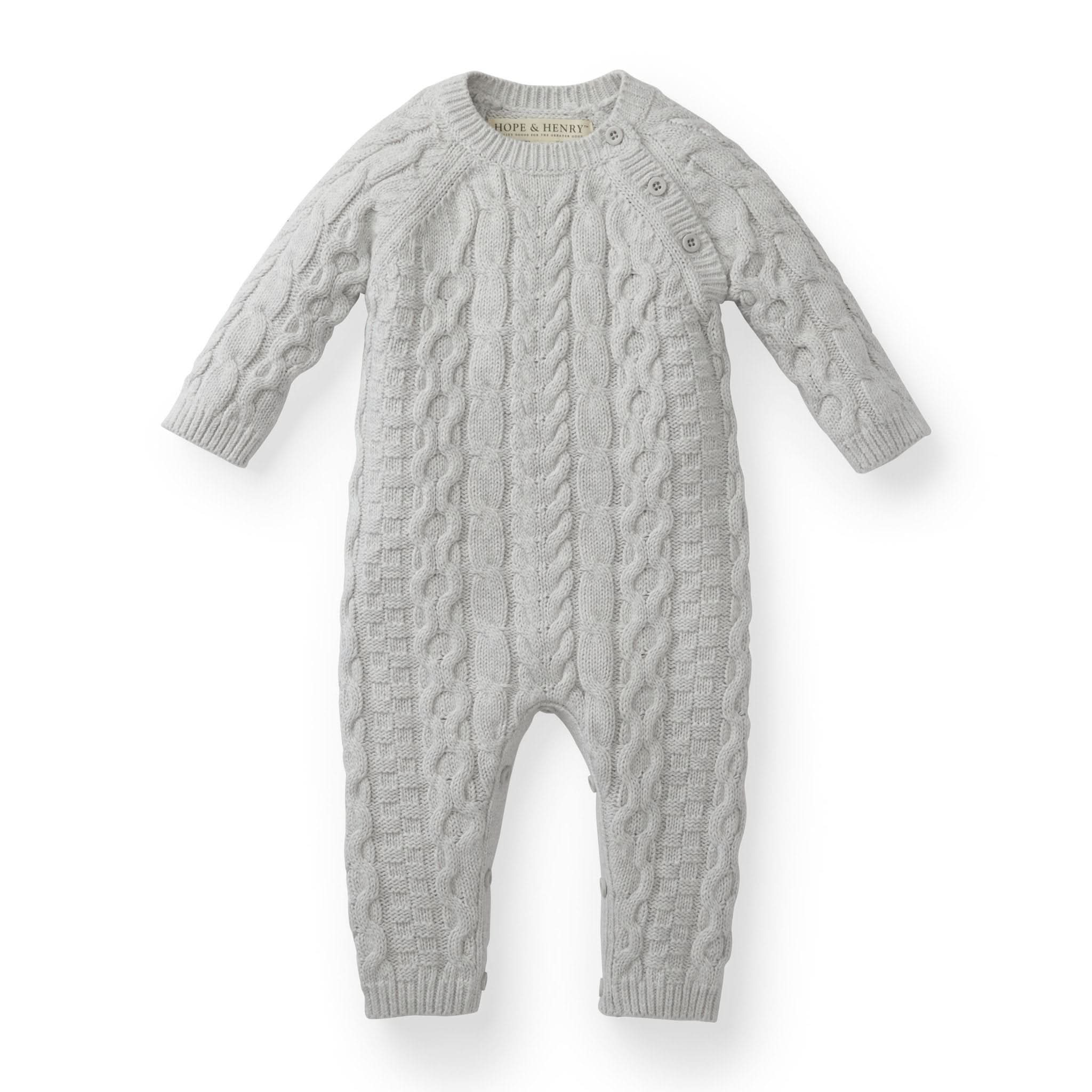 Hope & Henry Organic Cable Knit Sweater Romper Gray Heather | Playroom Avenue