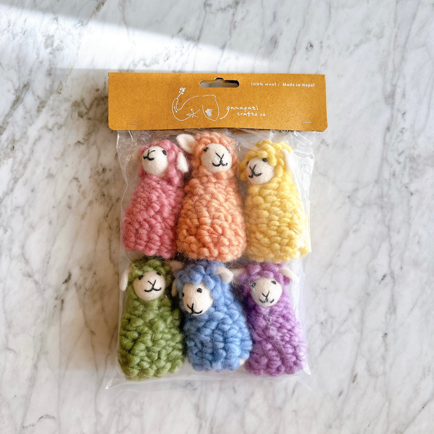 Ganapati Crafts Co. Candy Sheep finger puppet - Set of 6 | Playroom Avenue