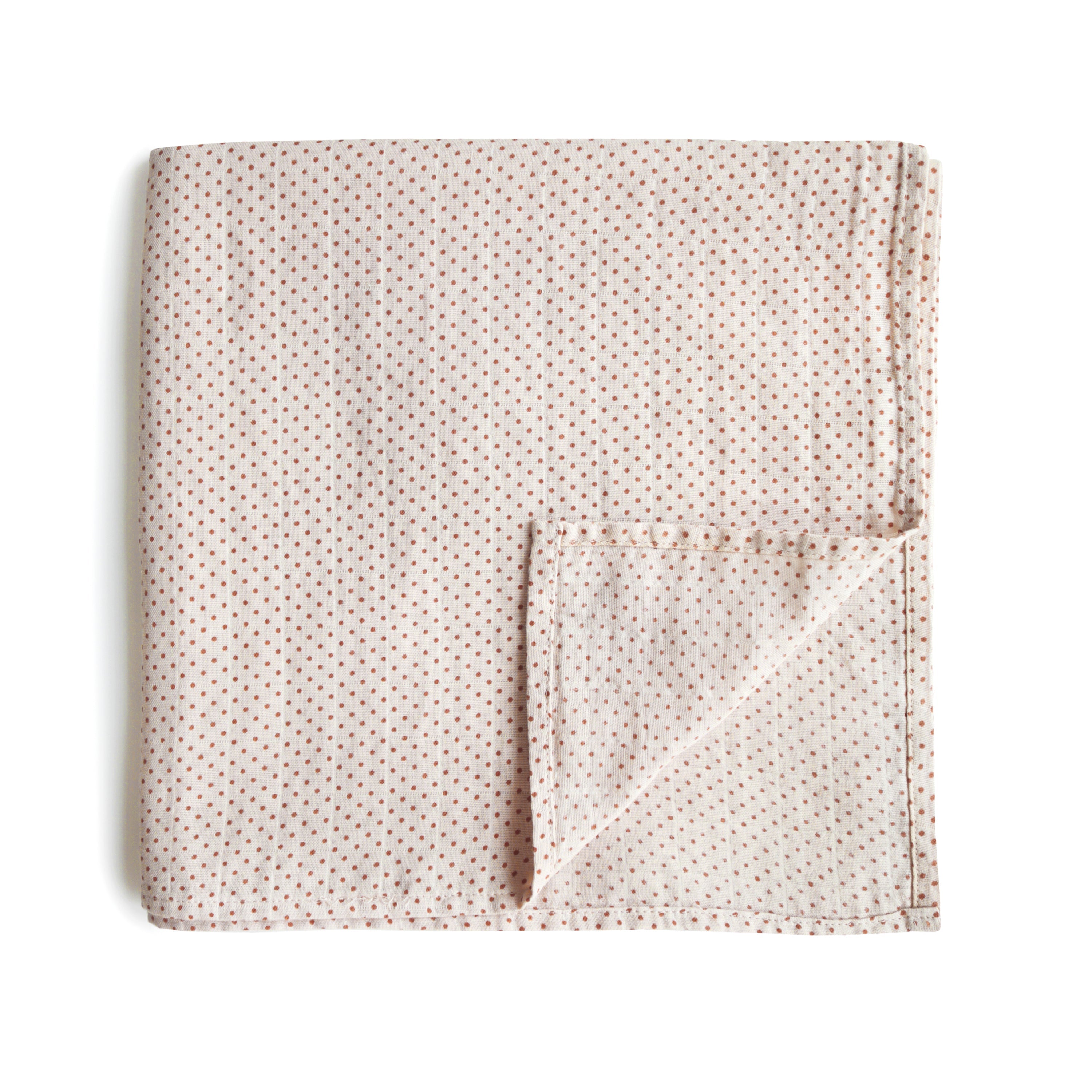 Mushie Organic Cotton Muslin Swaddle Blanket Caramel Polka Dot | Playroom Avenue