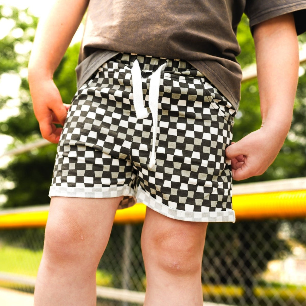 LITTLE RAD THINGS CHECK 'YA LATER SHORTS - BLACK/GREY | Playroom Avenue