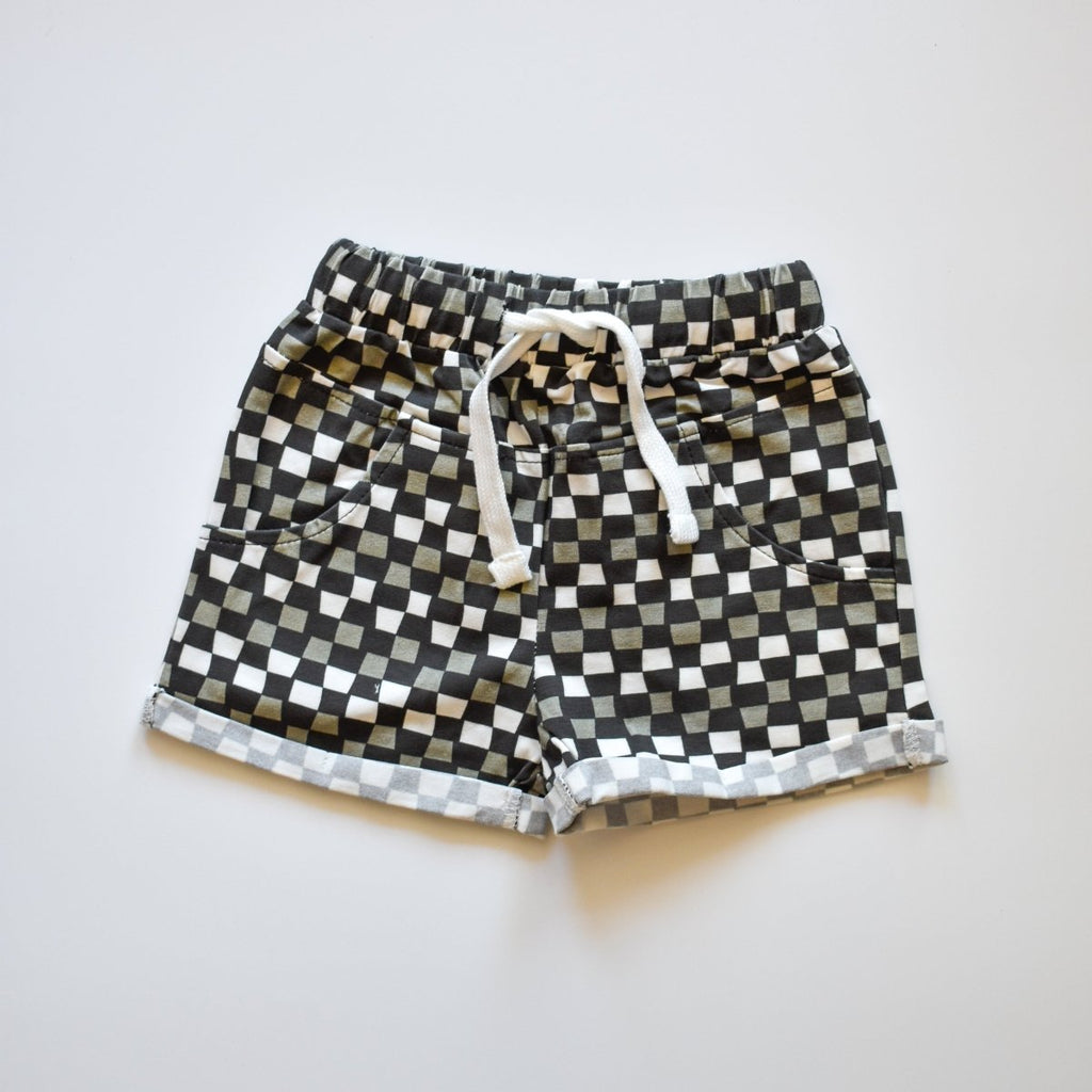LITTLE RAD THINGS CHECK 'YA LATER SHORTS - BLACK/GREY | Playroom Avenue