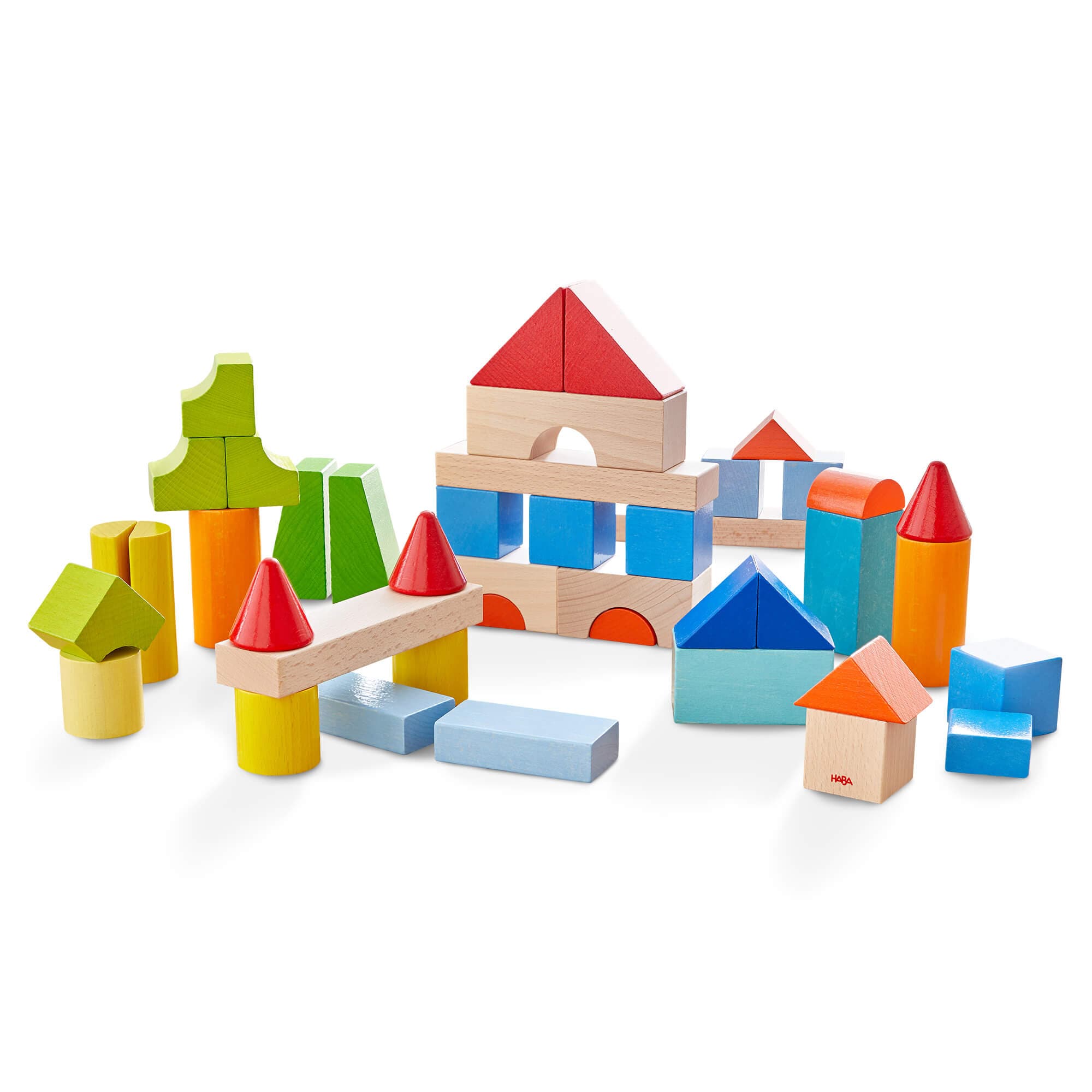 HABA Colored Wooden Building Blocks - 46 Piece Set | Playroom Avenue