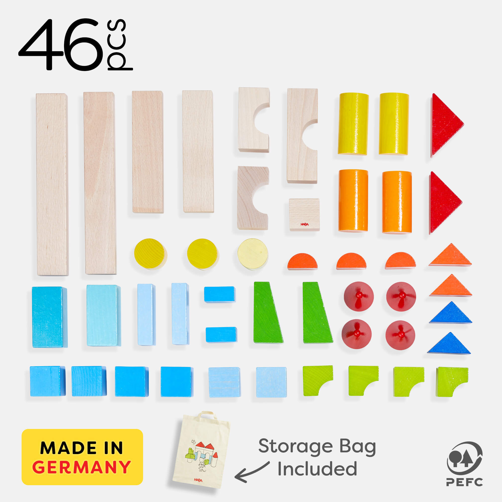 HABA Colored Wooden Building Blocks - 46 Piece Set | Playroom Avenue