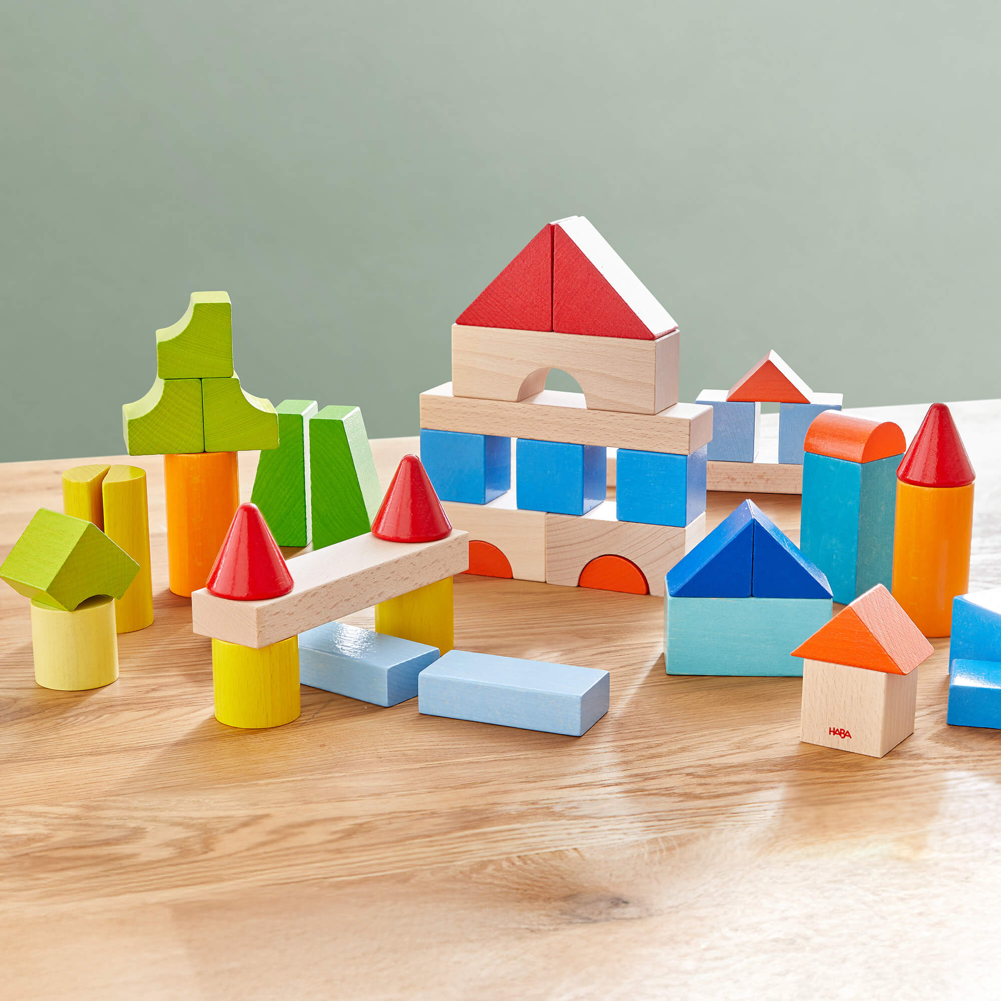 HABA Colored Wooden Building Blocks - 46 Piece Set | Playroom Avenue
