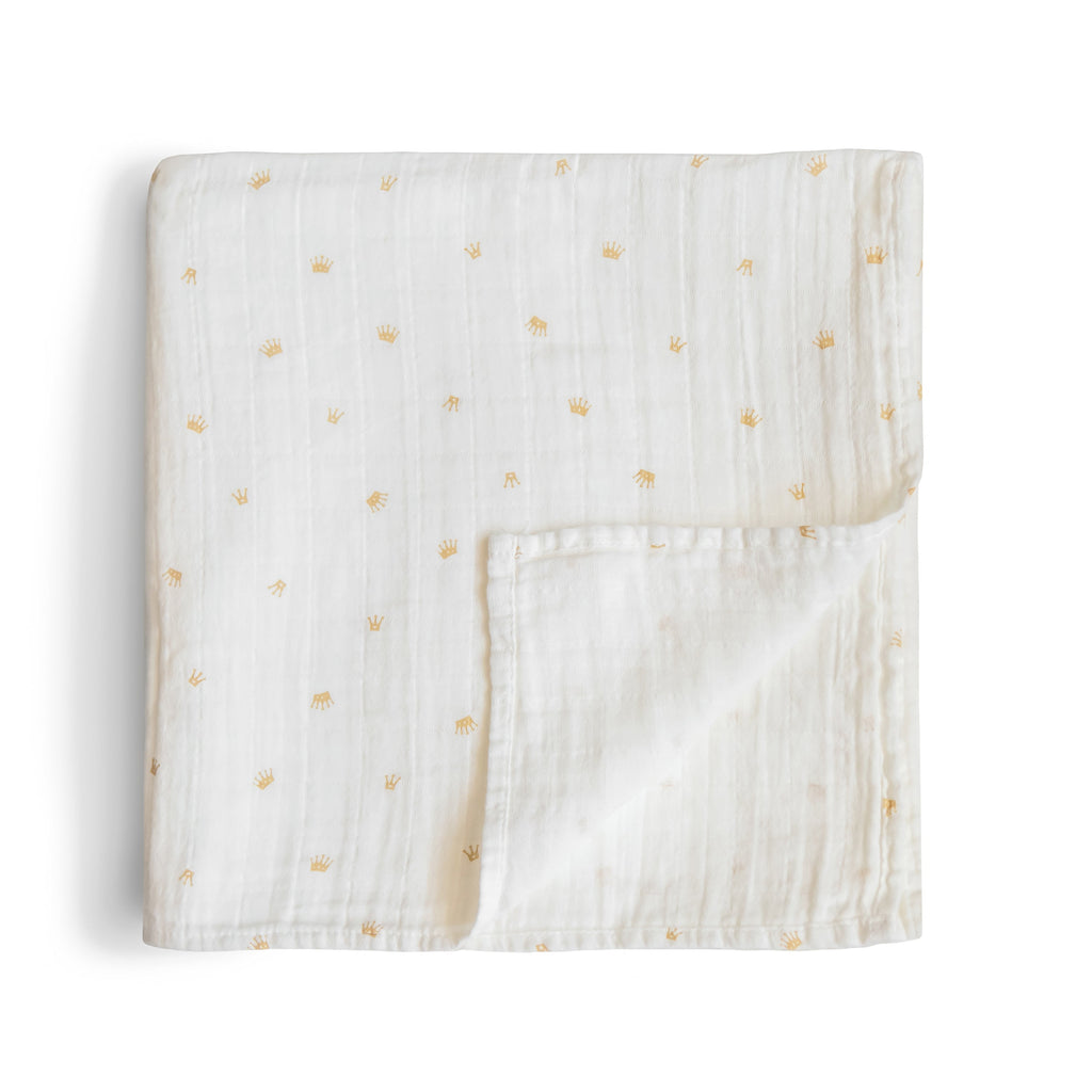 Mushie Organic Cotton Muslin Swaddle Blanket Crowns | Playroom Avenue