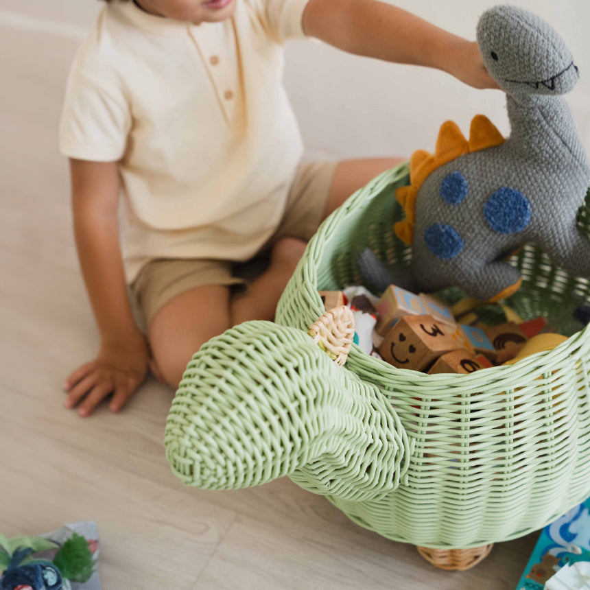 Momiji Dinosaur Storage Basket - Mint Green | Playroom Avenue