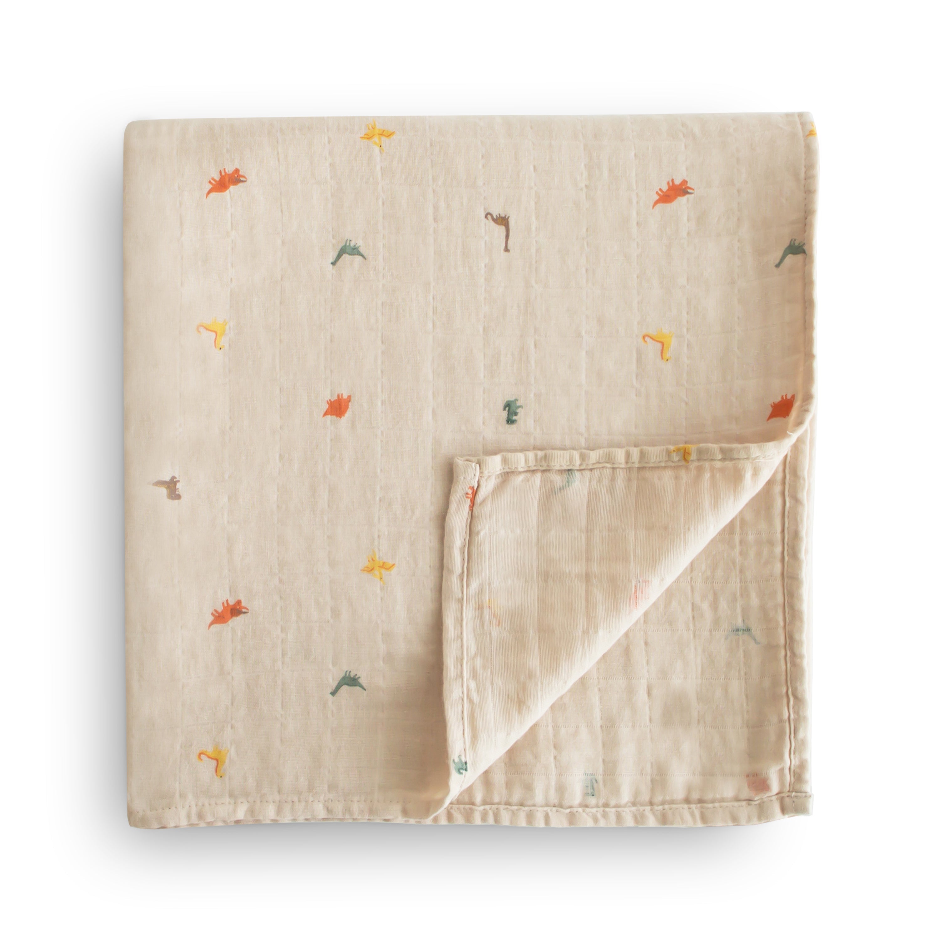 Mushie Organic Cotton Muslin Swaddle Blanket Dinosaur | Playroom Avenue