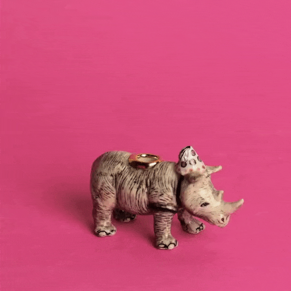 Camp Hollow Rhino Cake Topper | Porcelain Party Animal | Candle Holder